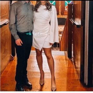 Elliat White Bell Sleeve Asymmetrical Dress